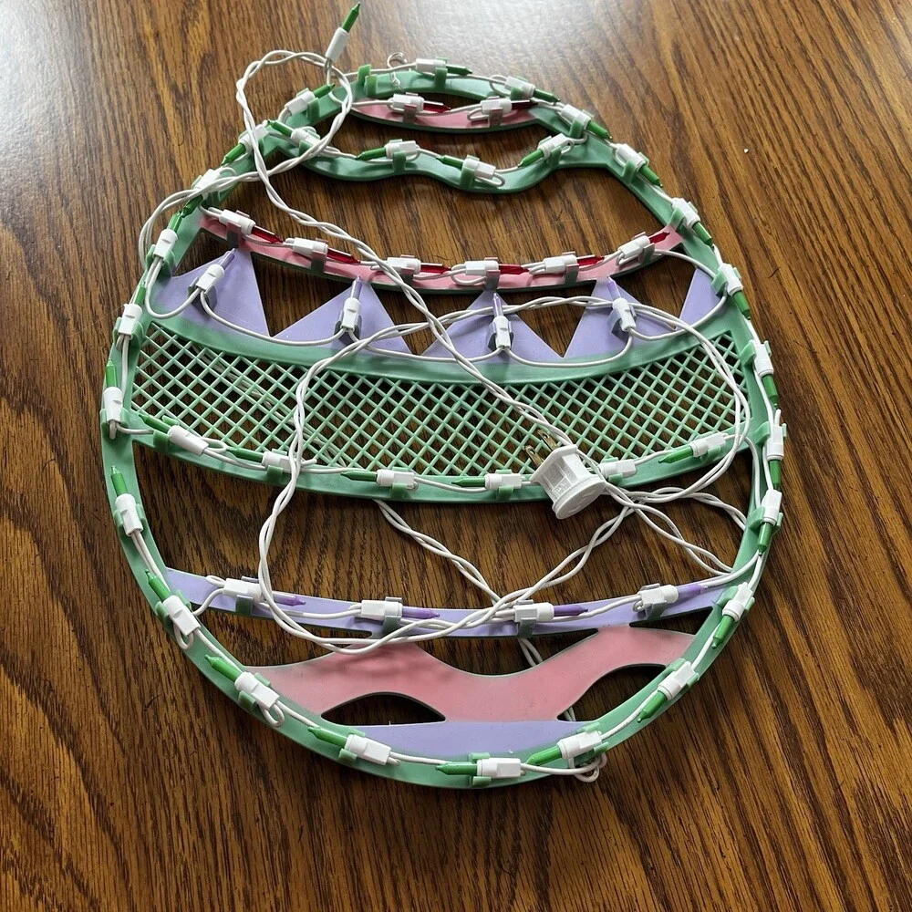 VTG 16” Easter Egg Lighted Plastic Window Hanging Pink Green 80s 90s Decoration